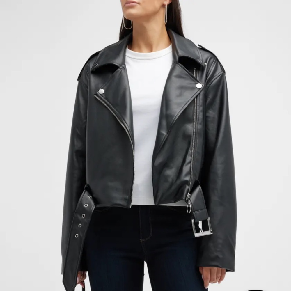 We Wore What
Vegan Leather Cropped Moto Jacket